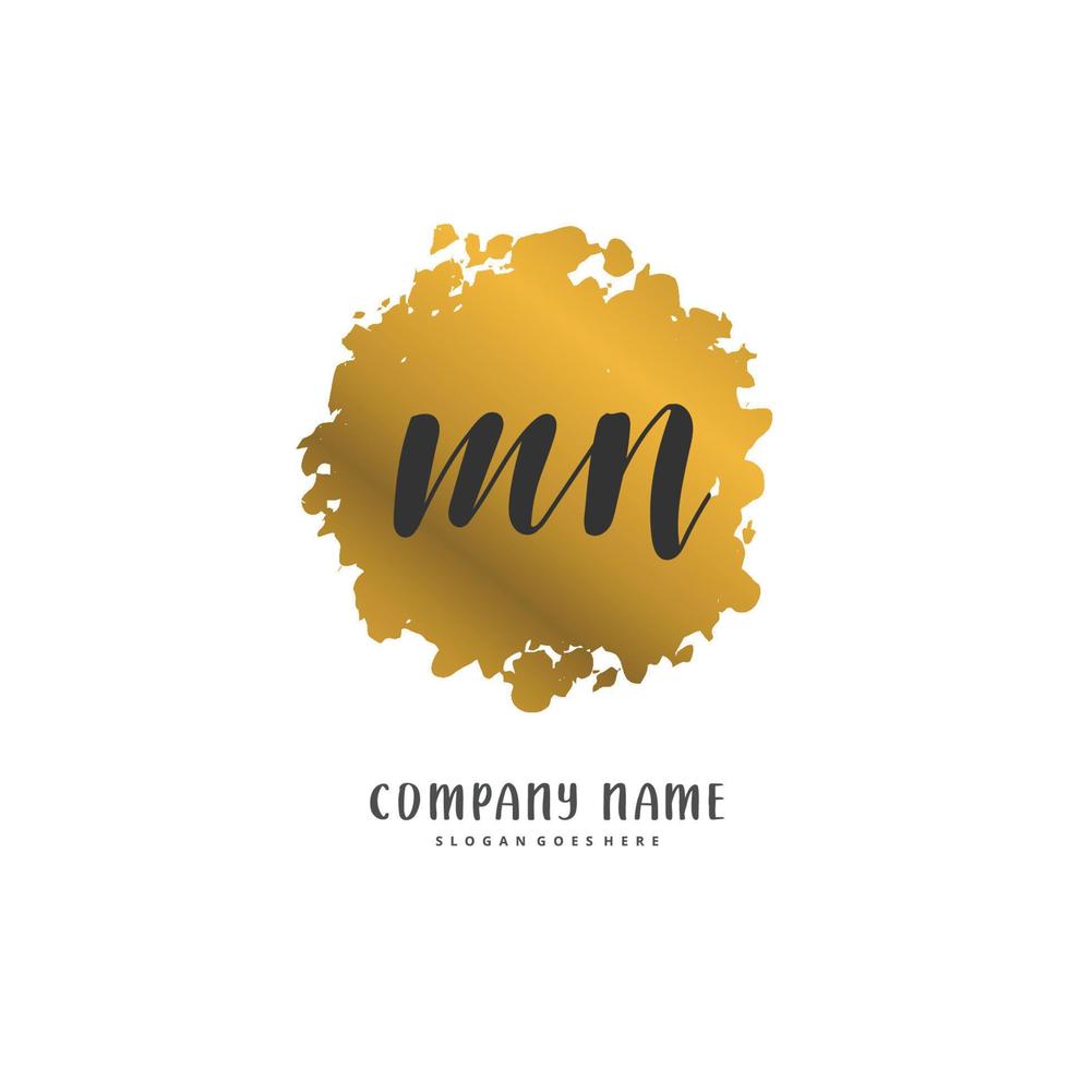 M N MN Initial handwriting and signature logo design with circle. Beautiful design handwritten logo for fashion, team, wedding, luxury logo. vector