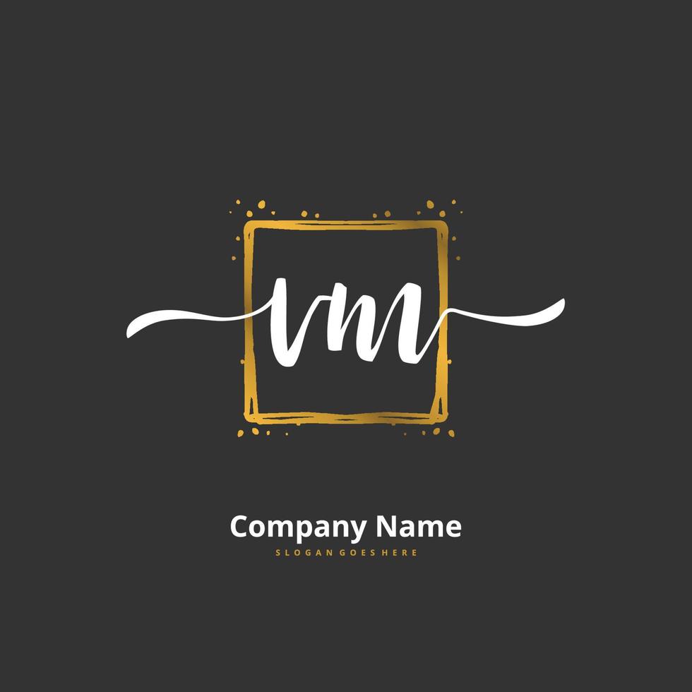 V M VM Initial handwriting and signature logo design with circle. Beautiful design handwritten logo for fashion, team, wedding, luxury logo. vector