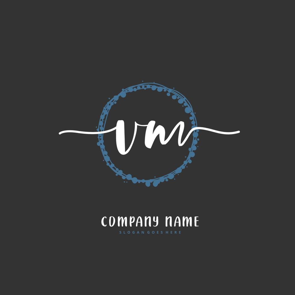 V M VM Initial handwriting and signature logo design with circle. Beautiful design handwritten logo for fashion, team, wedding, luxury logo. vector