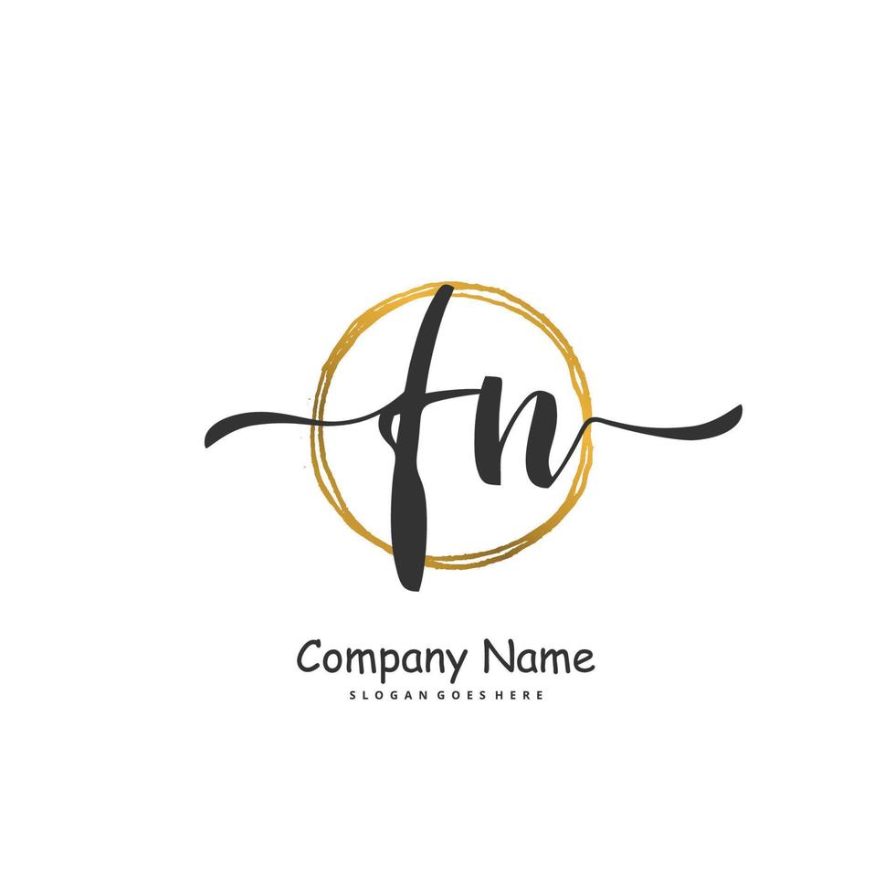 fn fn escritura a mano inicial y diseño de logotipo de firma con círculo. hermoso diseño de logotipo escrito a mano para moda, equipo, boda, logotipo de lujo. vector