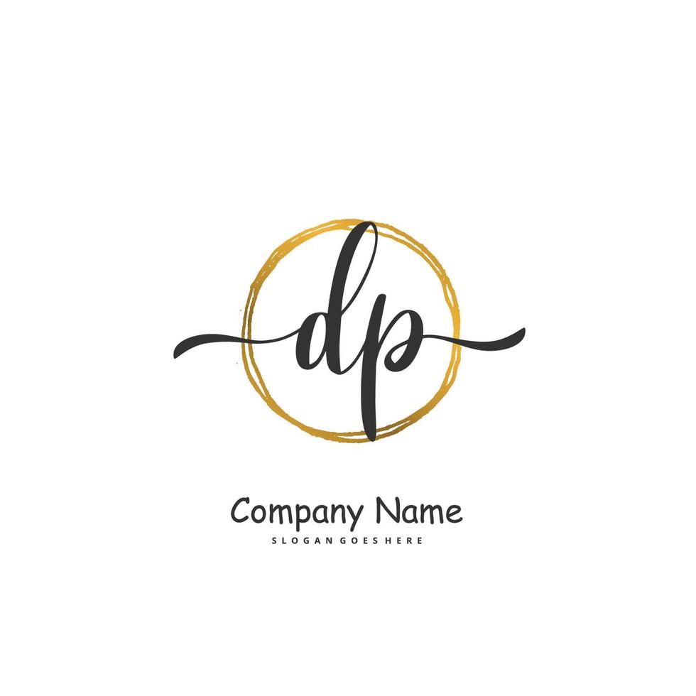 dp dp escritura a mano inicial y diseño de logotipo de firma con círculo. hermoso diseño de logotipo escrito a mano para moda, equipo, boda, logotipo de lujo. vector