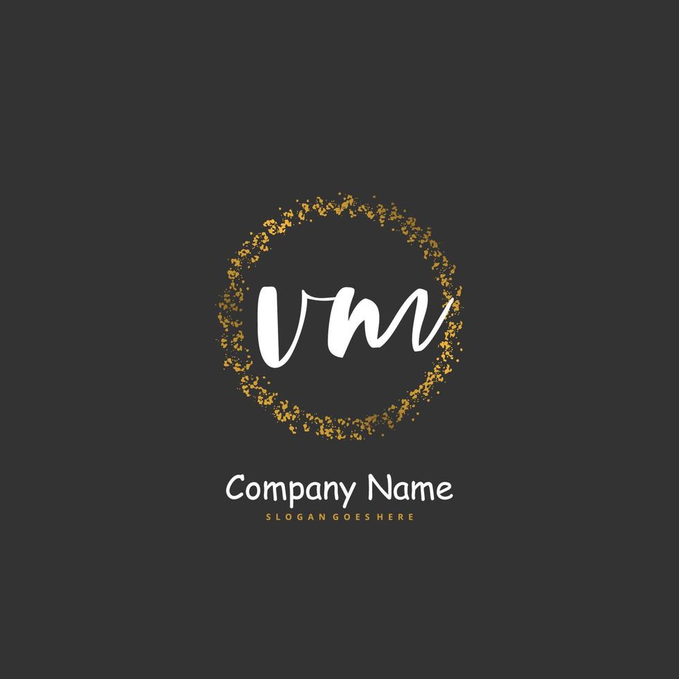 V M VM Initial handwriting and signature logo design with circle. Beautiful design handwritten logo for fashion, team, wedding, luxury logo. vector