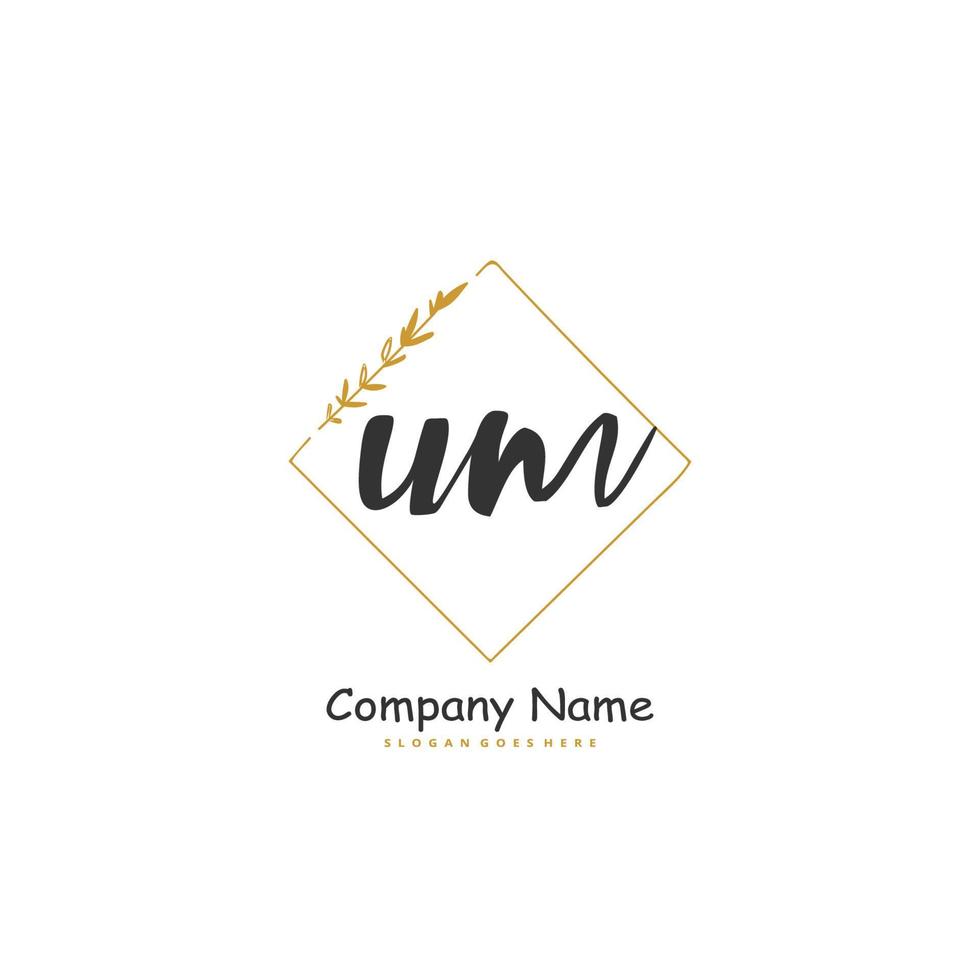 U M UM Initial handwriting and signature logo design with circle. Beautiful design handwritten logo for fashion, team, wedding, luxury logo. vector