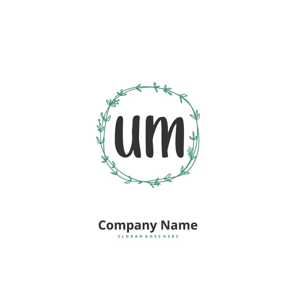 U M UM Initial handwriting and signature logo design with circle. Beautiful design handwritten logo for fashion, team, wedding, luxury logo. vector