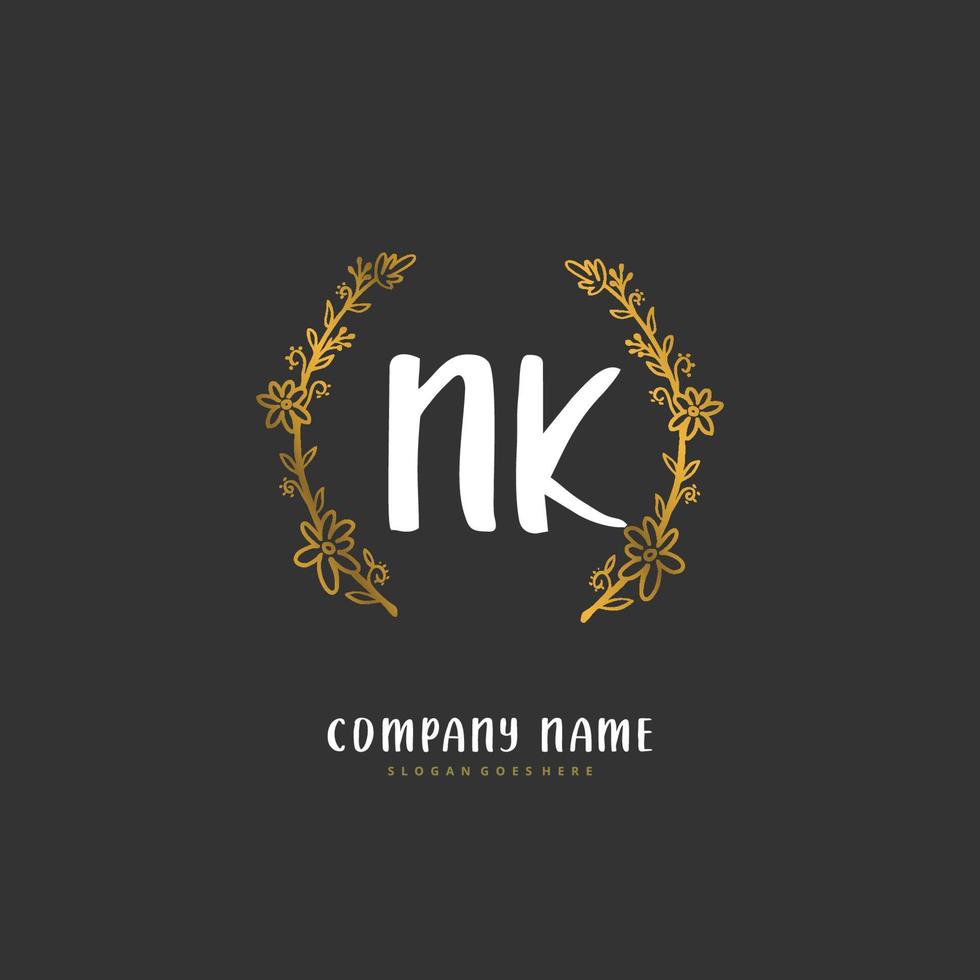 N K NK Initial handwriting and signature logo design with circle. Beautiful design handwritten logo for fashion, team, wedding, luxury logo. vector