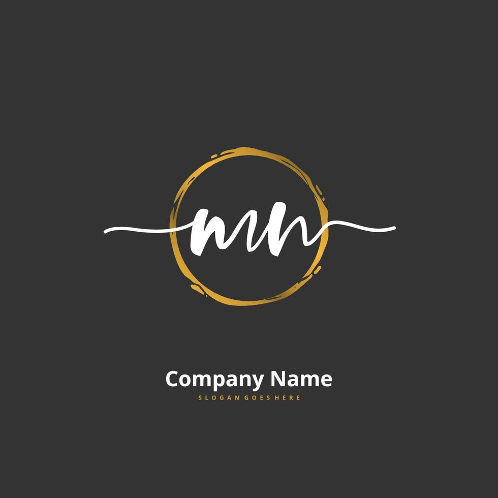 M N MN Initial handwriting and signature logo design with circle. Beautiful design handwritten logo for fashion, team, wedding, luxury logo. vector