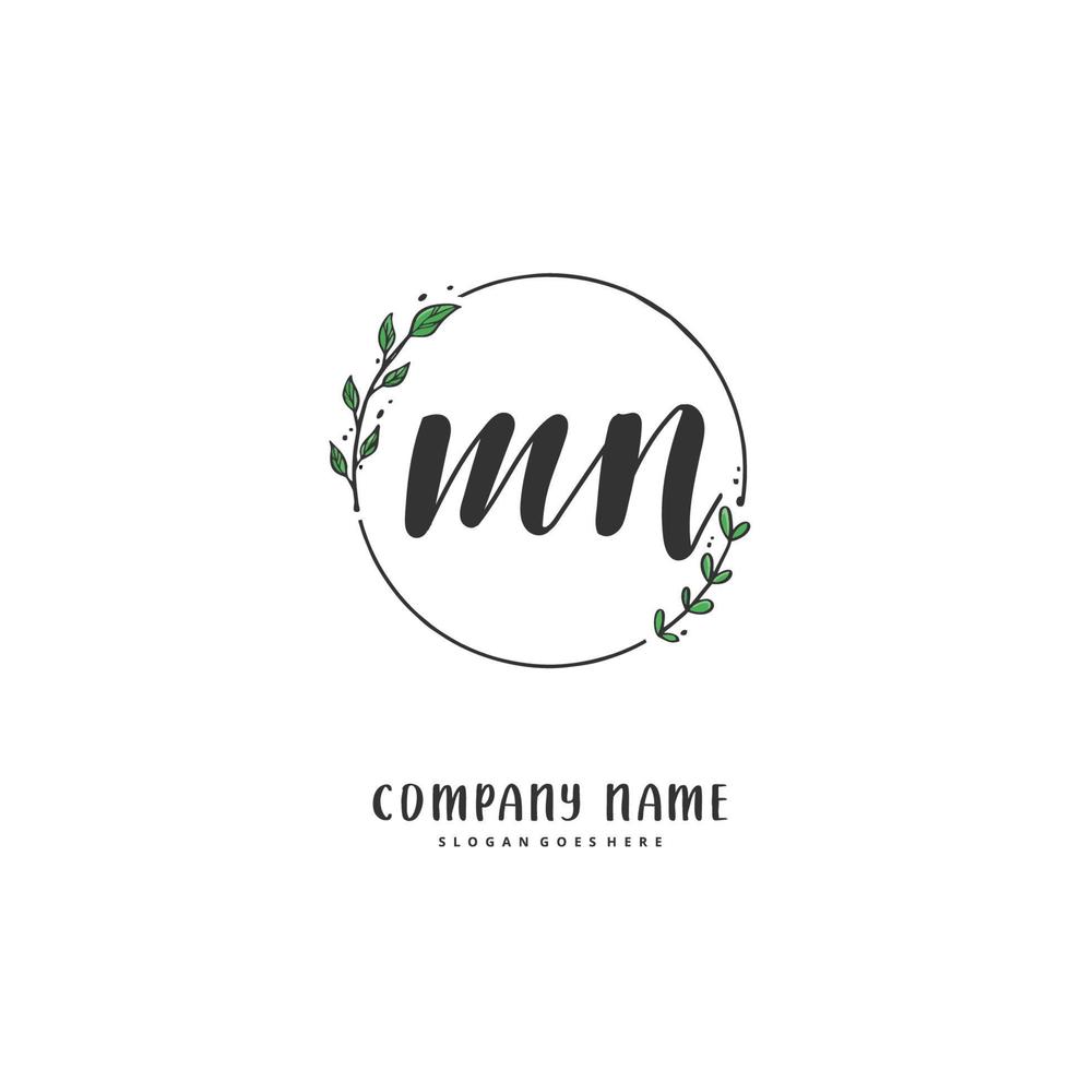 M N MN Initial handwriting and signature logo design with circle. Beautiful design handwritten logo for fashion, team, wedding, luxury logo. vector