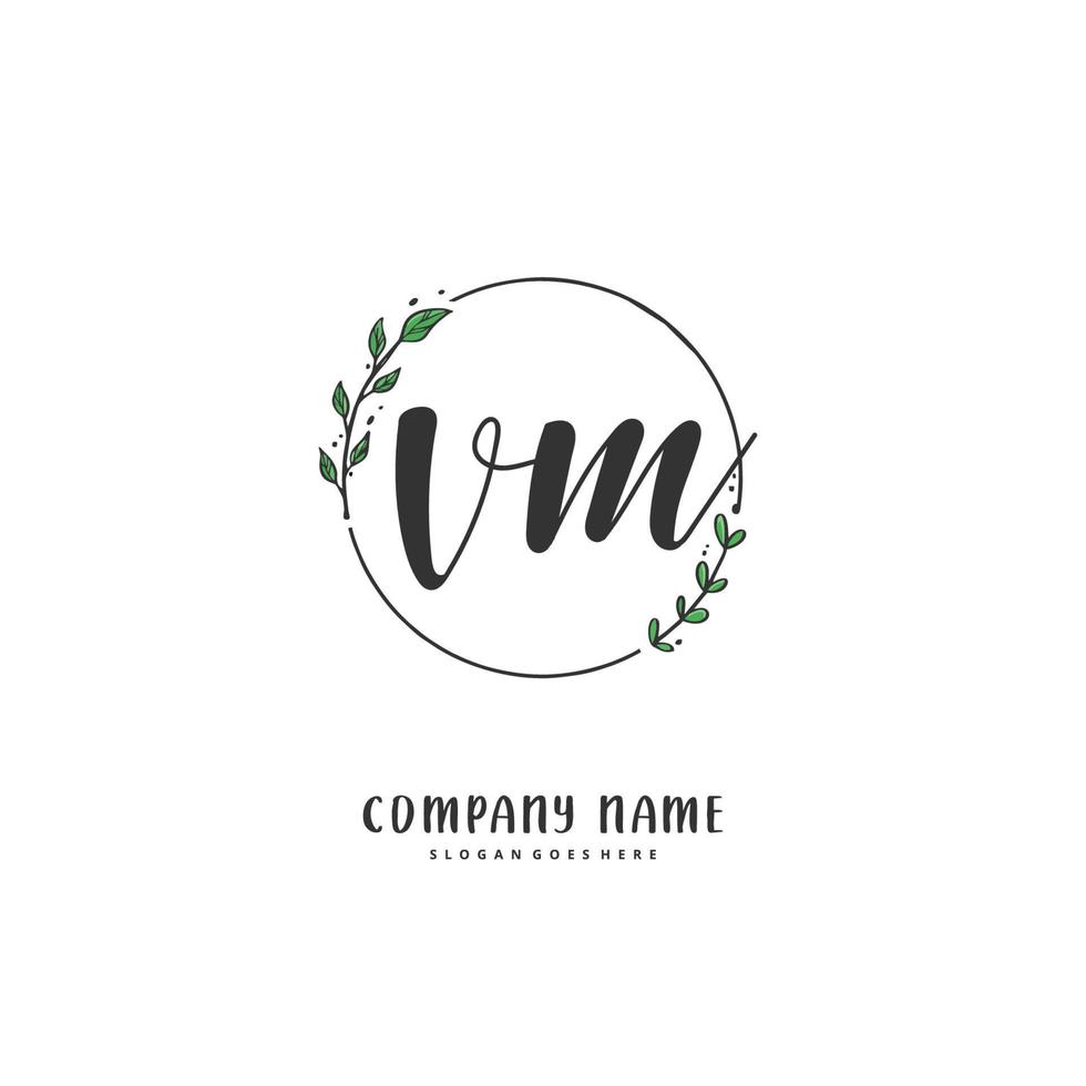 V M VM Initial handwriting and signature logo design with circle. Beautiful design handwritten logo for fashion, team, wedding, luxury logo. vector