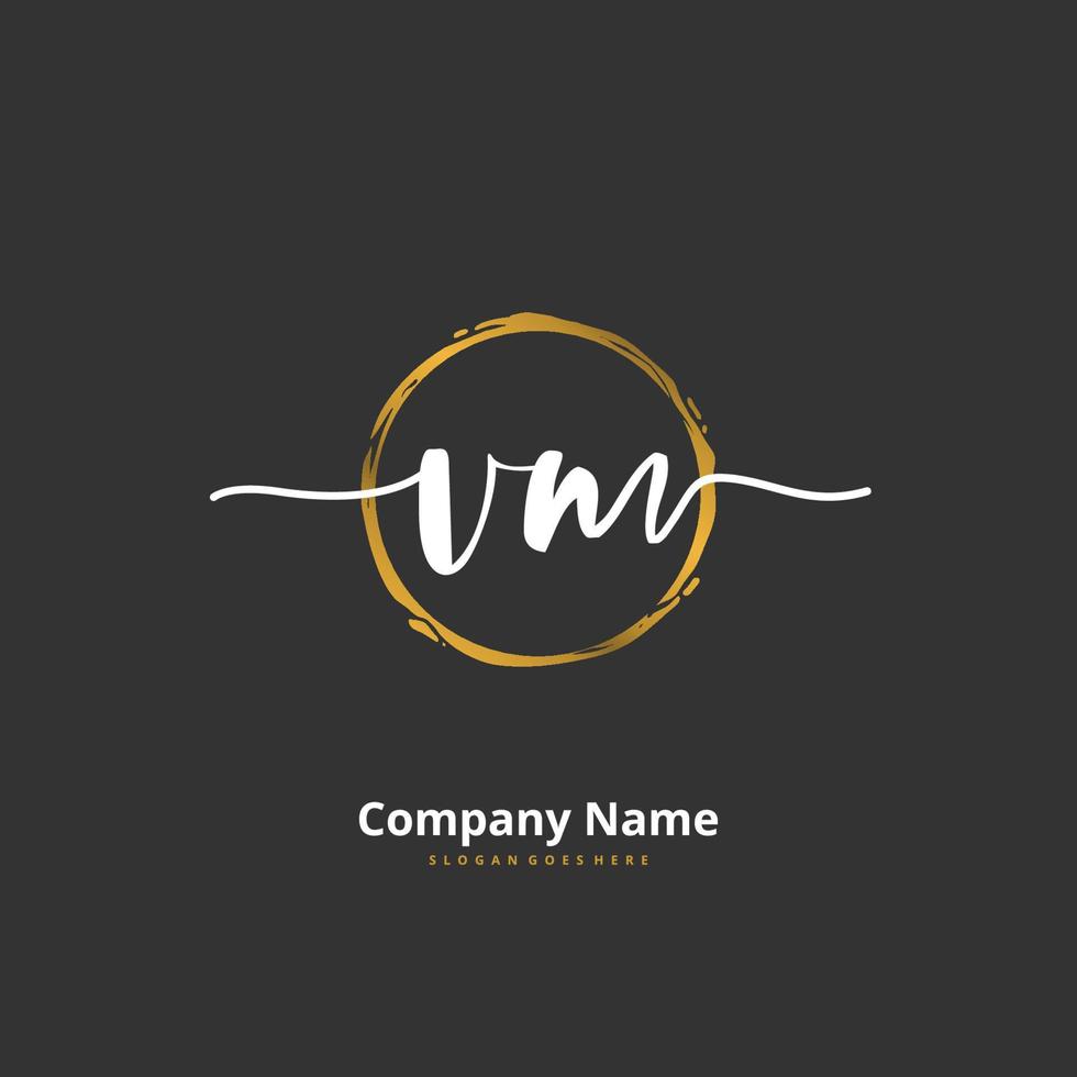 V M VM Initial handwriting and signature logo design with circle. Beautiful design handwritten logo for fashion, team, wedding, luxury logo. vector