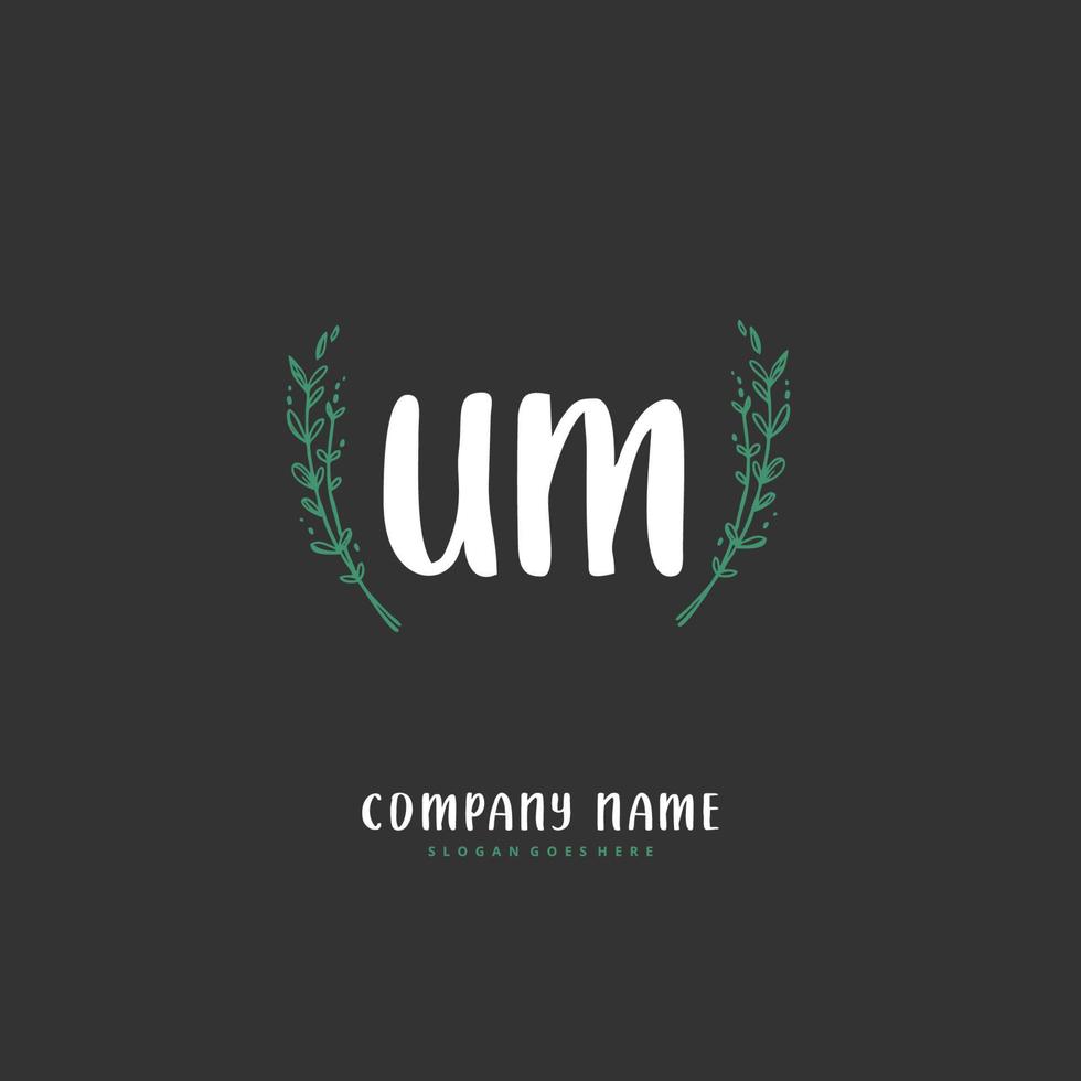 U M UM Initial handwriting and signature logo design with circle. Beautiful design handwritten logo for fashion, team, wedding, luxury logo. vector