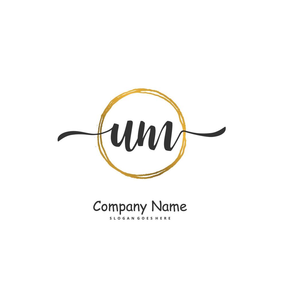 U M UM Initial handwriting and signature logo design with circle. Beautiful design handwritten logo for fashion, team, wedding, luxury logo. vector