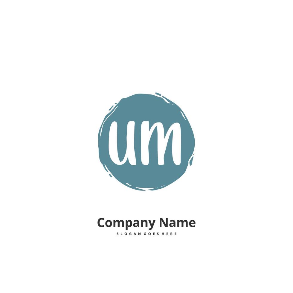 U M UM Initial handwriting and signature logo design with circle. Beautiful design handwritten logo for fashion, team, wedding, luxury logo. vector