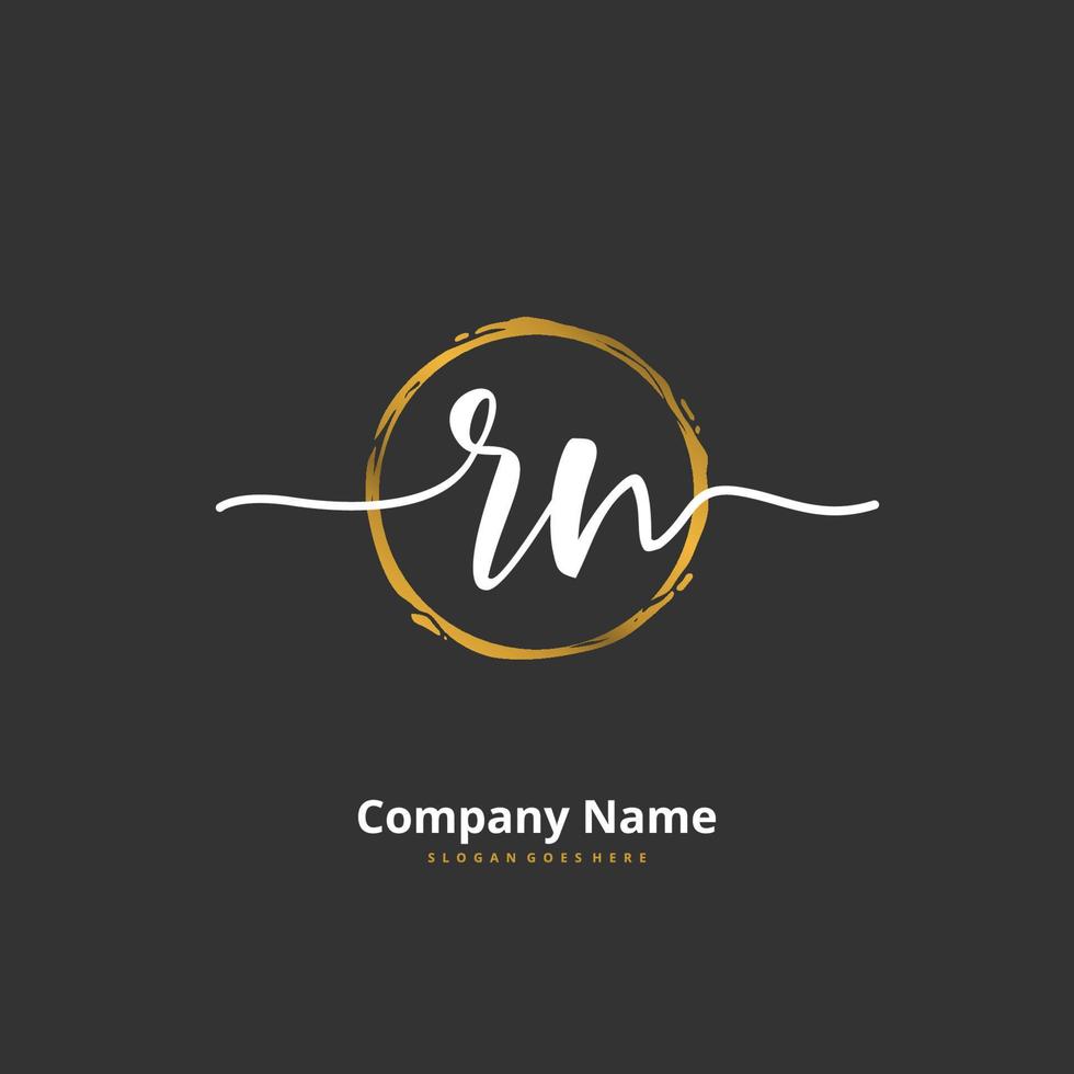 R N RN Initial handwriting and signature logo design with circle. Beautiful design handwritten logo for fashion, team, wedding, luxury logo. vector