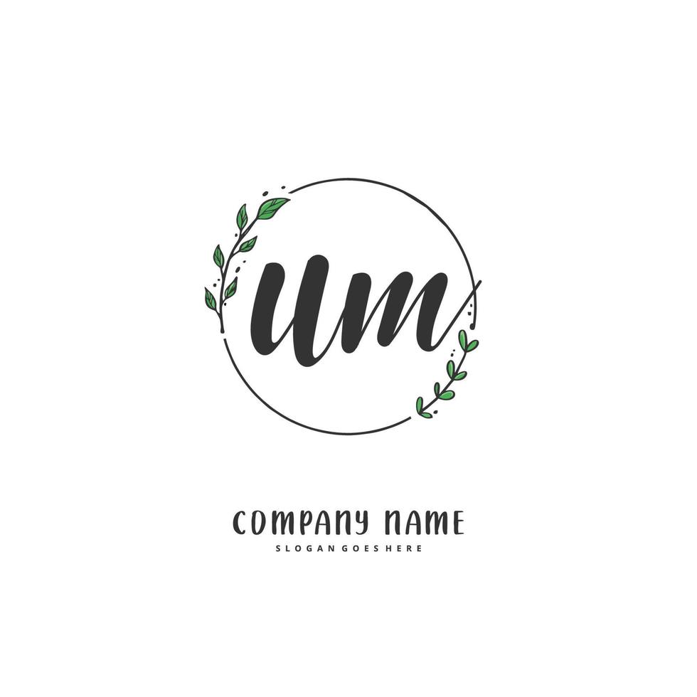 U M UM Initial handwriting and signature logo design with circle. Beautiful design handwritten logo for fashion, team, wedding, luxury logo. vector