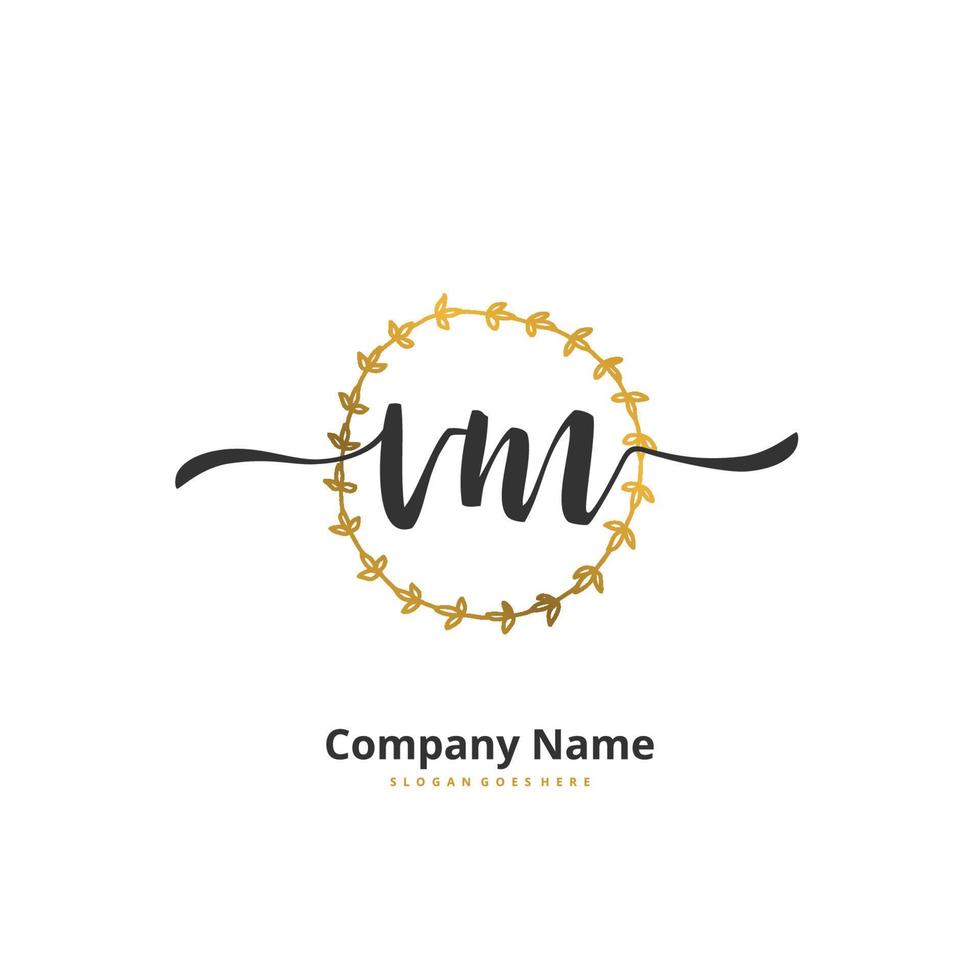 V M VM Initial handwriting and signature logo design with circle. Beautiful design handwritten logo for fashion, team, wedding, luxury logo. vector