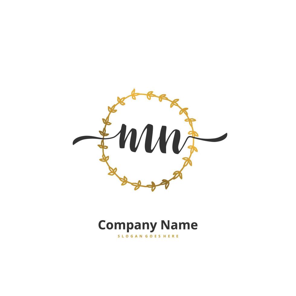 M N MN Initial handwriting and signature logo design with circle. Beautiful design handwritten logo for fashion, team, wedding, luxury logo. vector