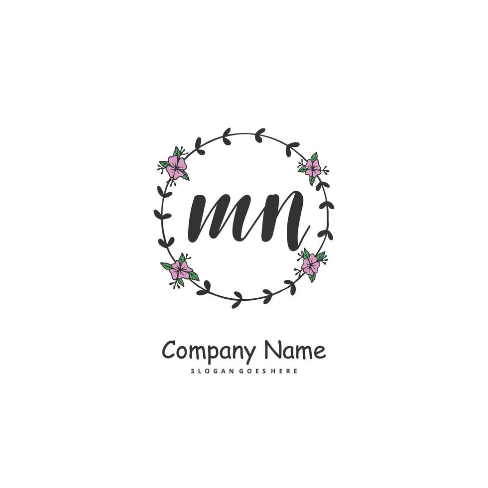 M N MN Initial handwriting and signature logo design with circle. Beautiful design handwritten logo for fashion, team, wedding, luxury logo. vector
