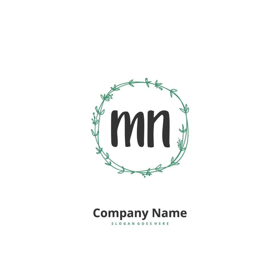 M N MN Initial handwriting and signature logo design with circle. Beautiful design handwritten logo for fashion, team, wedding, luxury logo. vector
