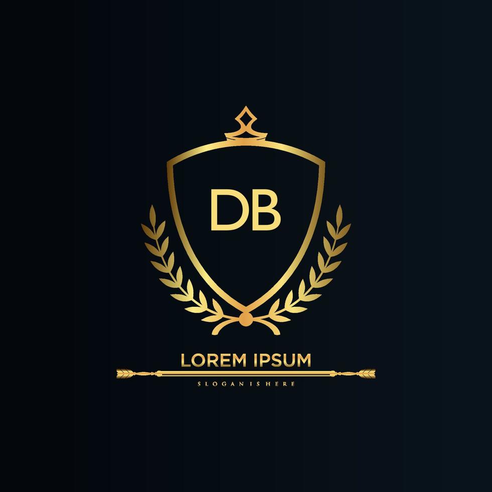 letra db inicial con plantilla real.elegante con vector de logotipo de corona, ilustración de vector de logotipo de letras creativas.