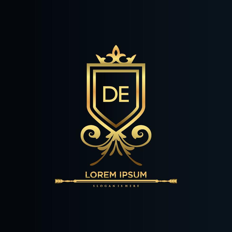 DE Letter Initial with Royal Template.elegant with crown logo vector, Creative Lettering Logo Vector Illustration.