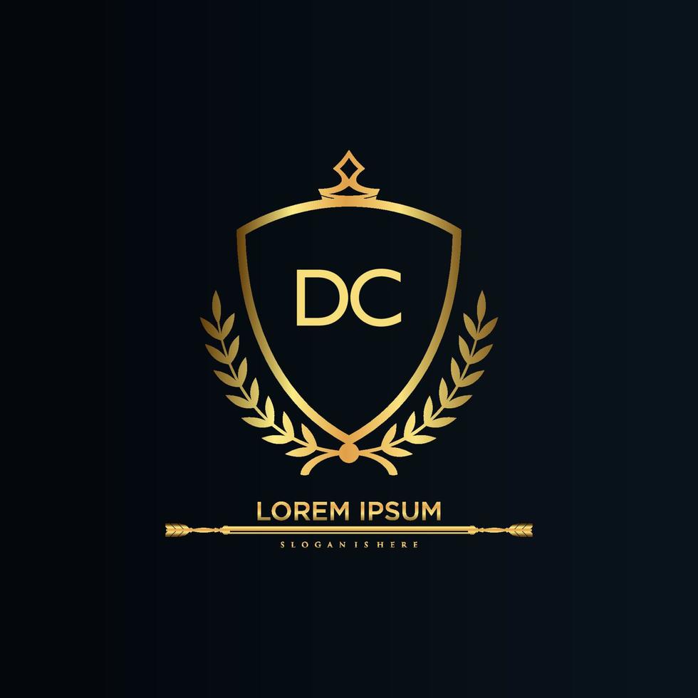 DC Letter Initial with Royal Template.elegant with crown logo vector, Creative Lettering Logo Vector Illustration.