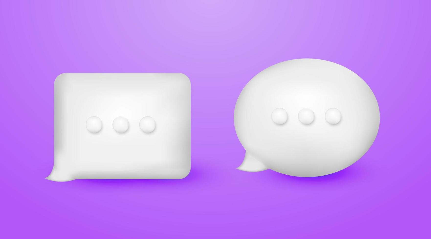 3d burbujas de chat blancas cuadradas y ovaladas sobre fondo púrpura vector