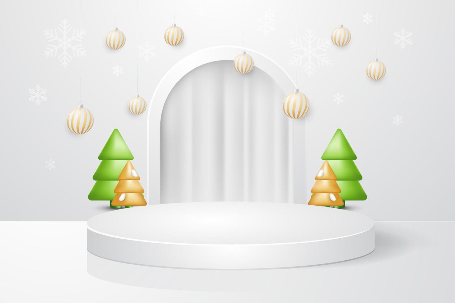 Christmas and New Year white podium with christmas tree decoration background vector