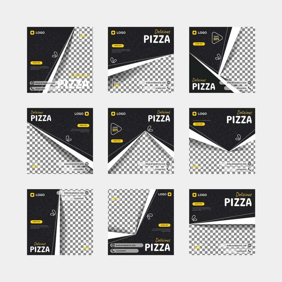 Pizza food social media post template design set vector