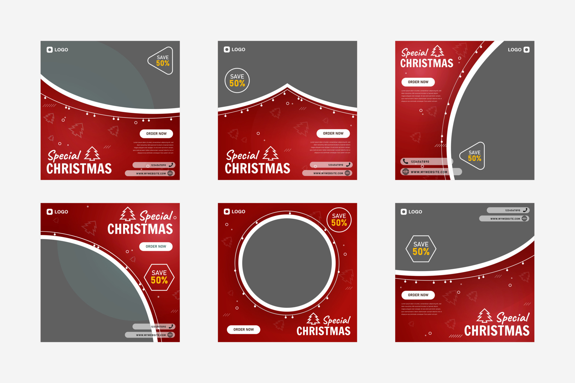 Set of Christmas restaurant social media post template 12895565 Vector