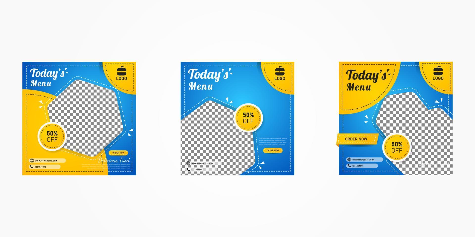 Social media post promotion food with dark blue gradient vector
