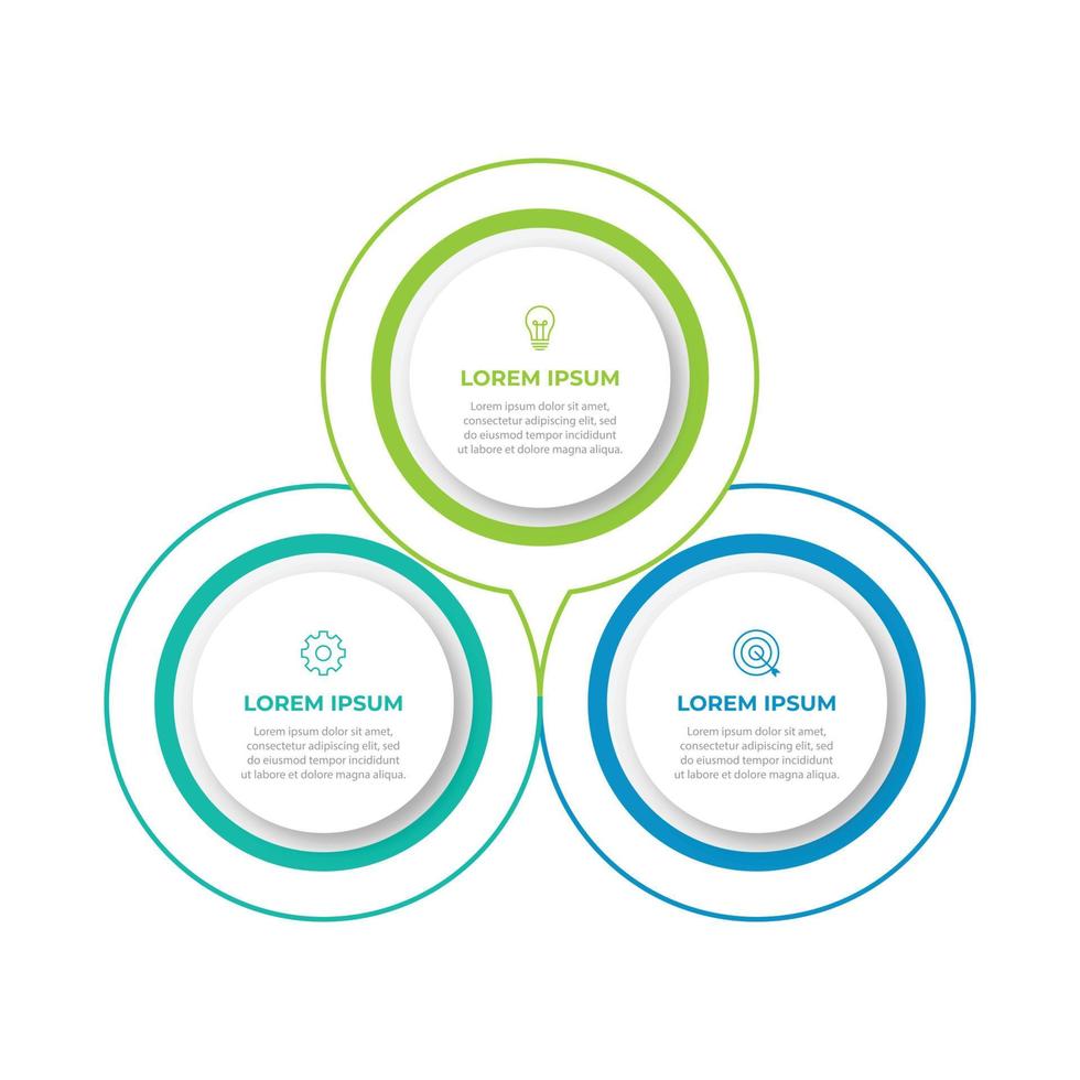 círculo infográfico vectorial. plantilla para gráfico, diagrama de ciclo, gráfico redondo, diseño de flujo de trabajo, opciones de número, diseño web. 3 pasos, partes, opciones, concepto de negocio de etapas vector