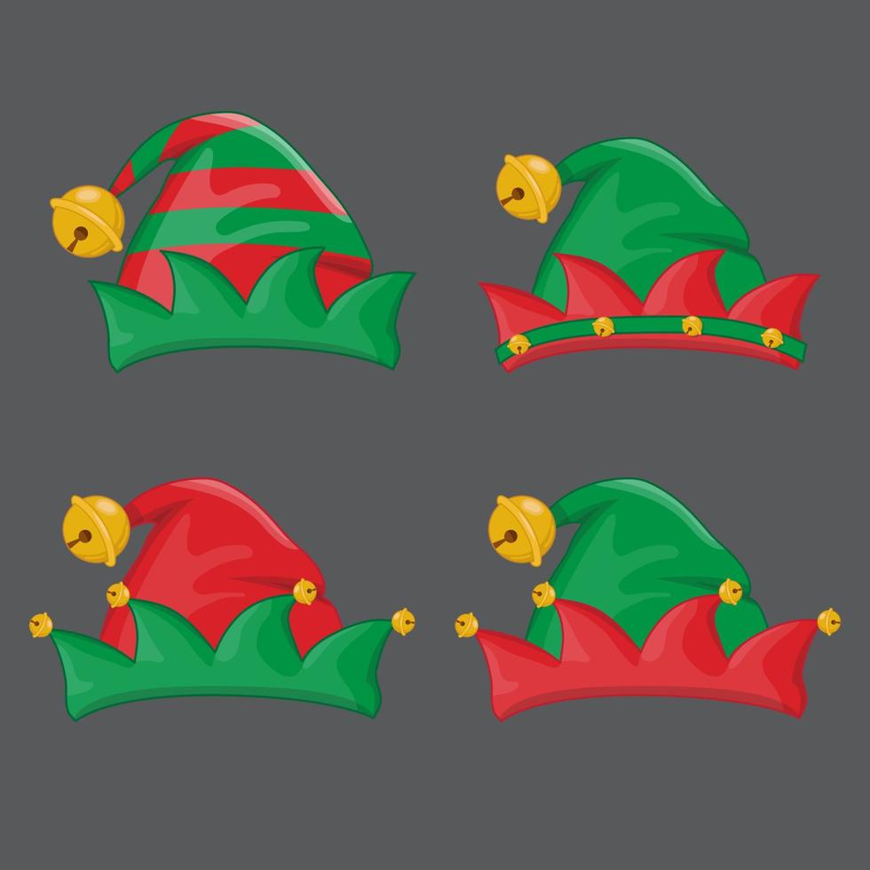 sombrero de navidad con sombreros de duende en el conjunto de signos aislados de vector de vacaciones de año nuevo