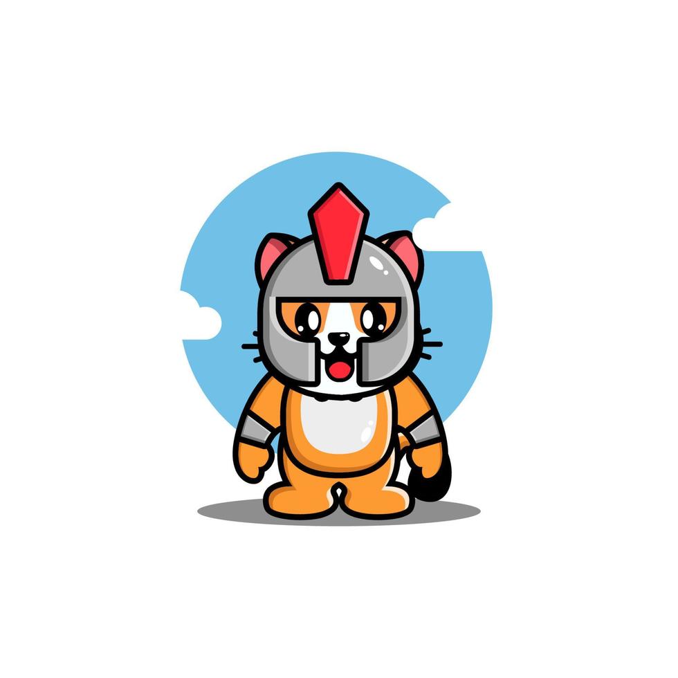 ejemplo lindo del icono de la historieta del gladiador del gato. concepto de icono de héroe animal aislado vector