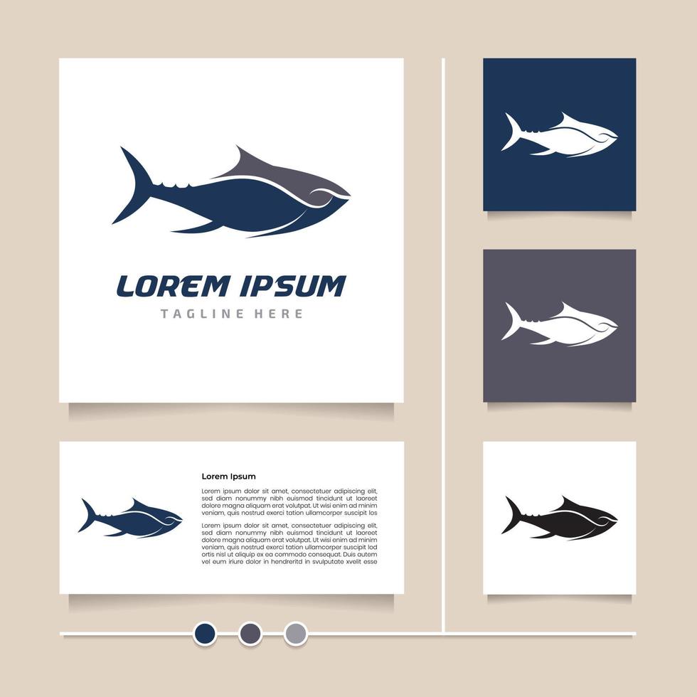 diseño de logotipo de atún de vector de concepto creativo. símbolo de pescado e icono con color azul moderno