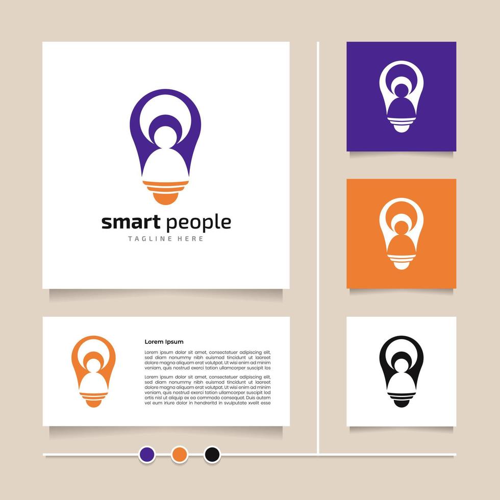 Creative idea smart people logo design. Blue orange icon and symbol of abstract people in a bulb vector
