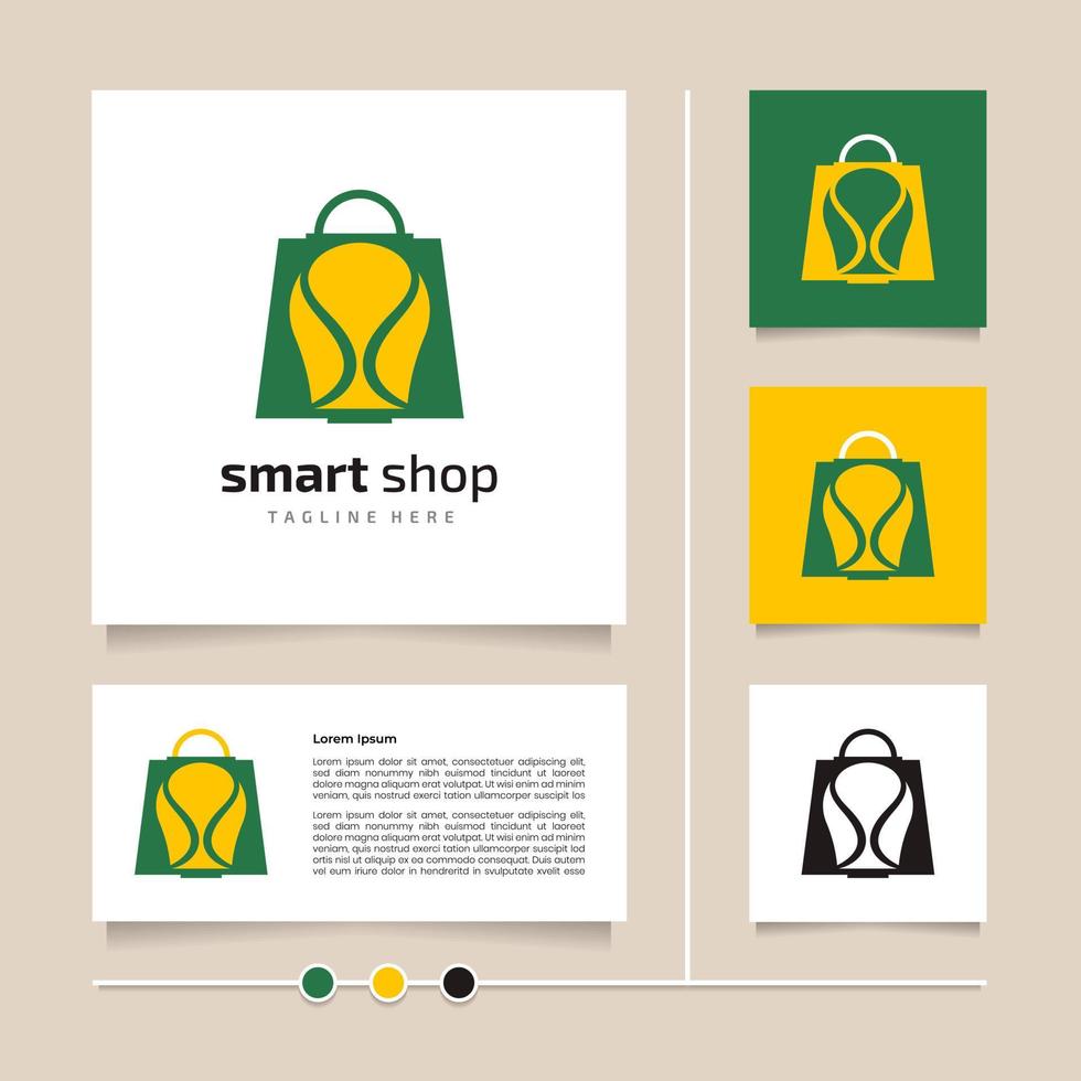 idea creativa diseño de logotipo de tienda inteligente. vector de diseño de icono y símbolo amarillo verde