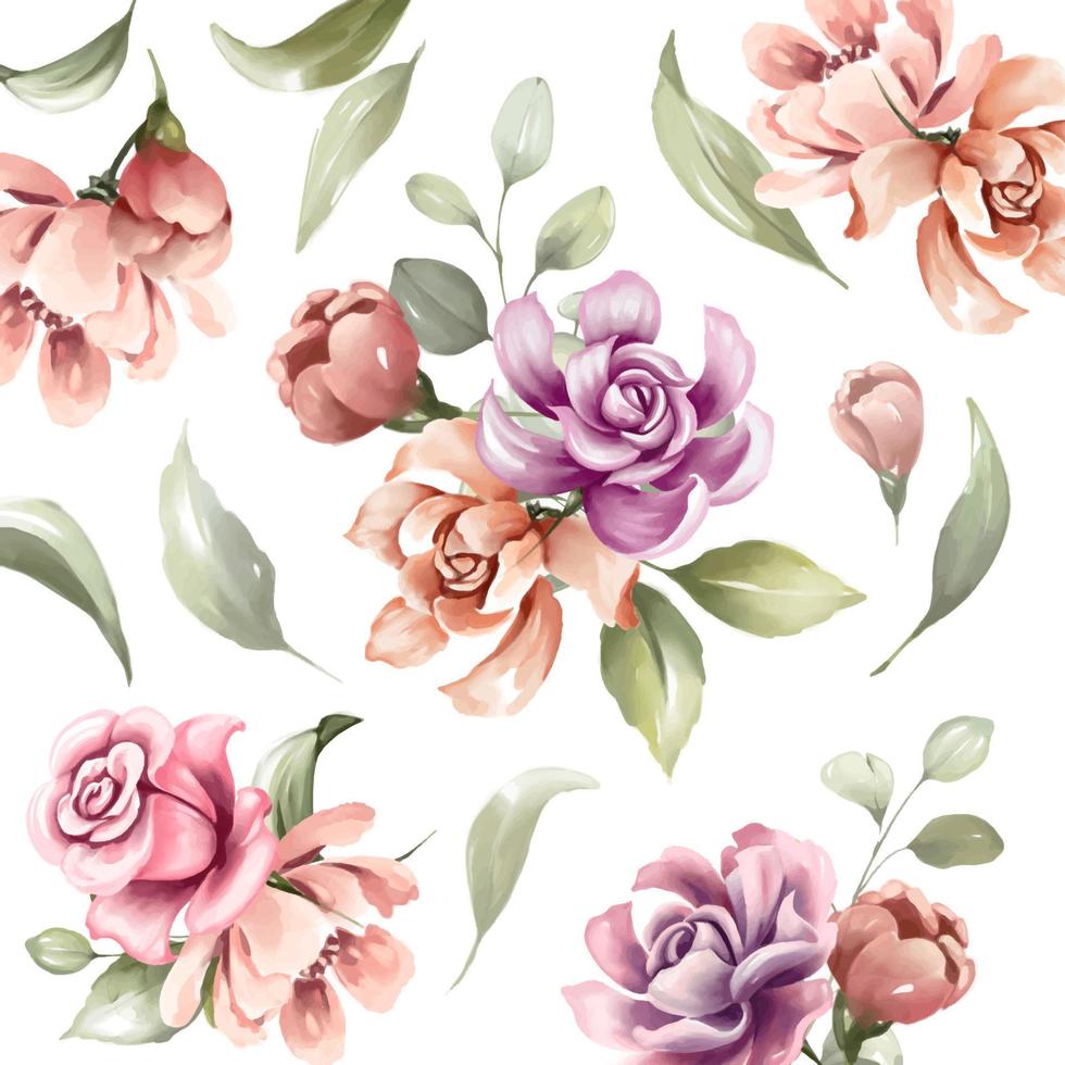 Hand painted watercolor flowers pattern vector