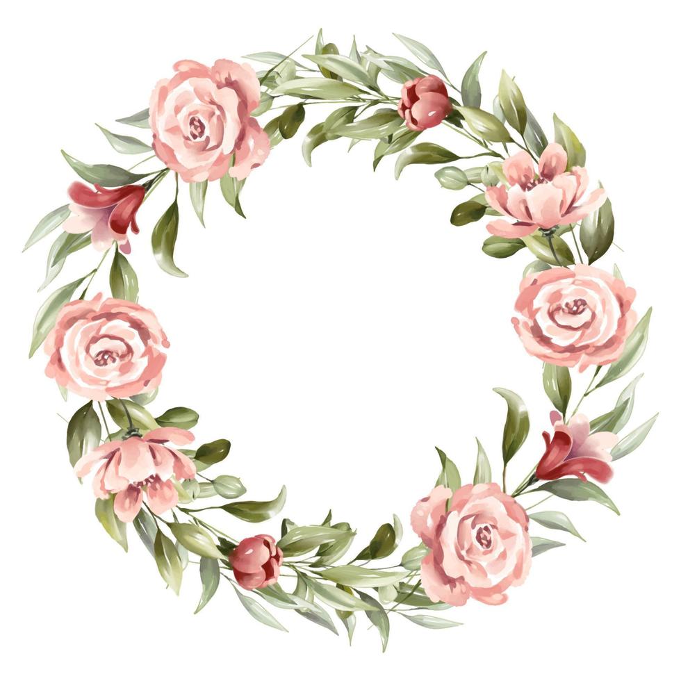 Beautiful watercolor floral wreath of red and pink flowers vector