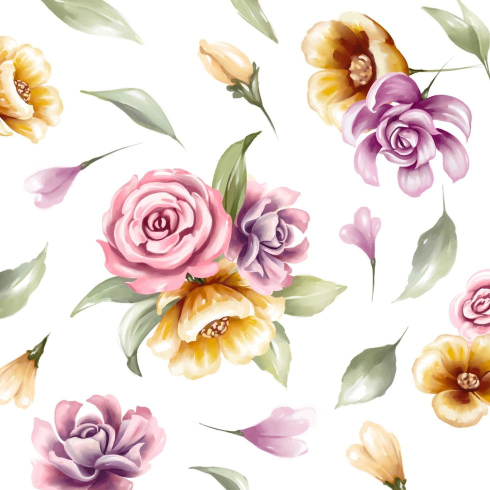 Hand painted floral pattern in watercolor vector