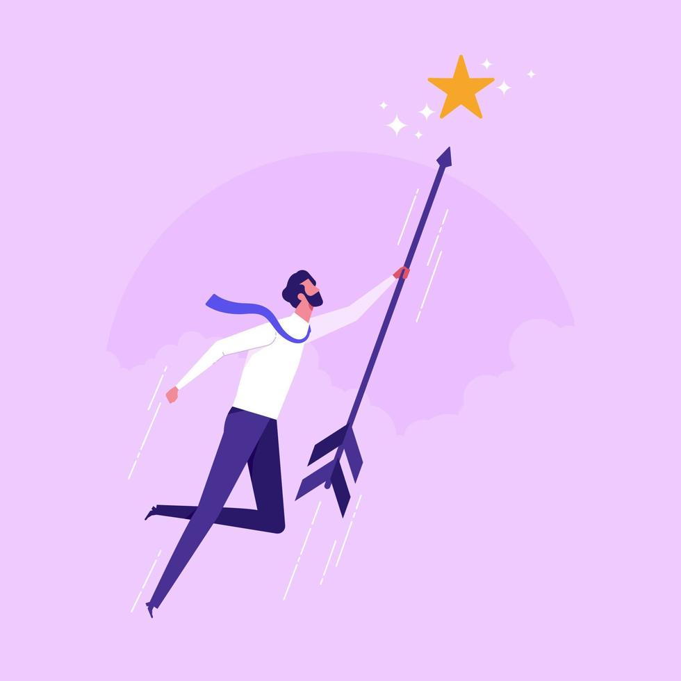 Business opportunity, aspiration to achieve business goal concept, ambitious businessman catch arrow to reaching for the star vector