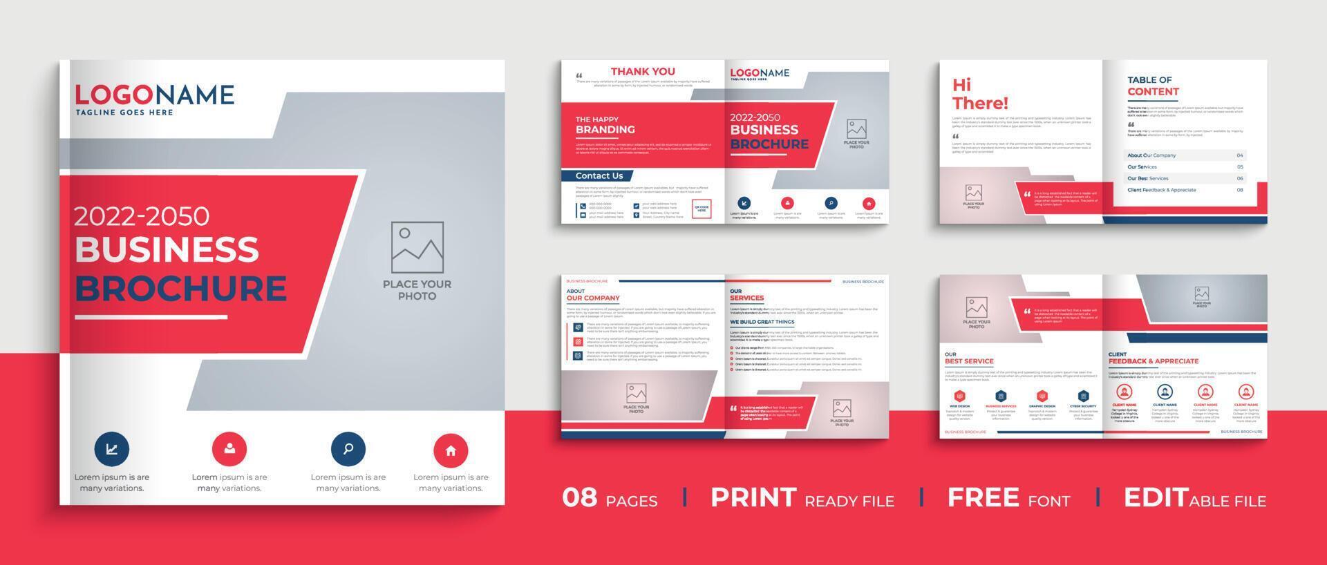 Multipage business profile brochure template, 8-page creative corporate brochure design vector