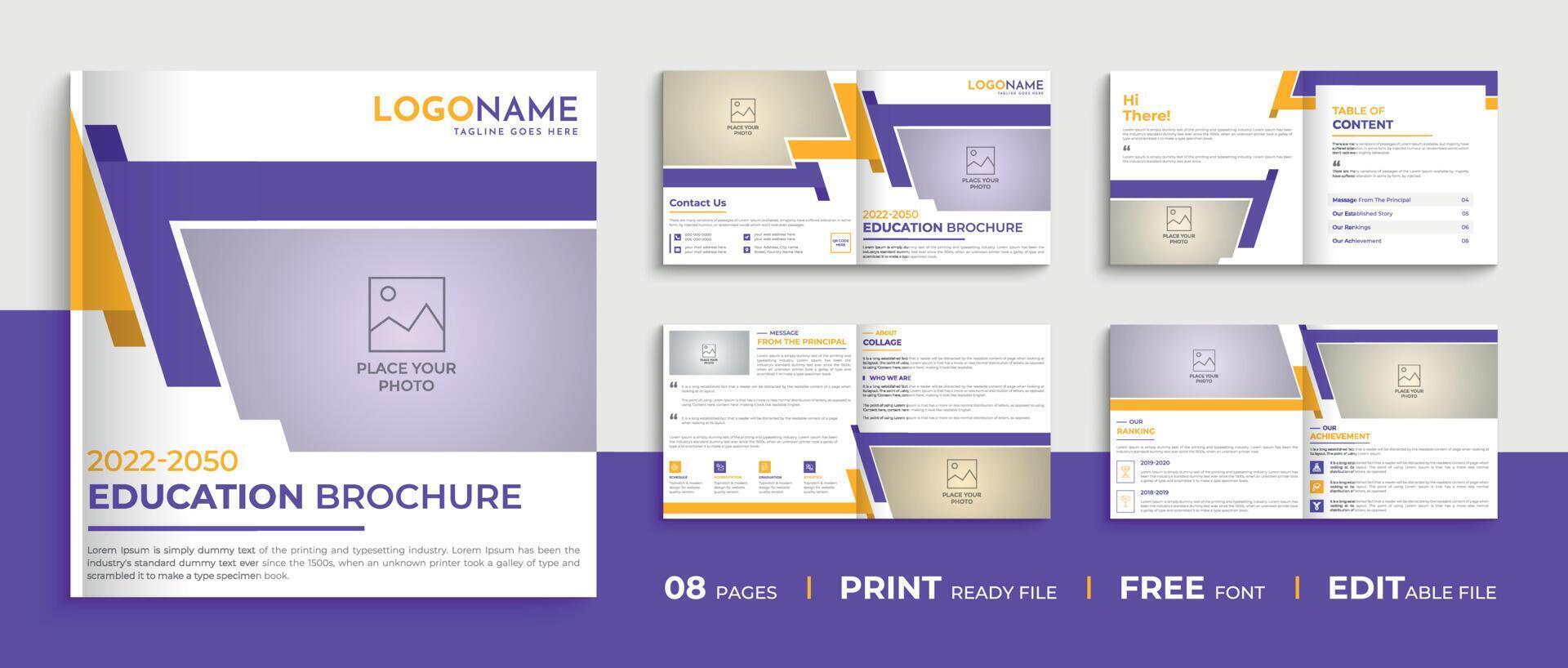 Creative 8 Page square education brochure design, square multipage admission brochure template vector