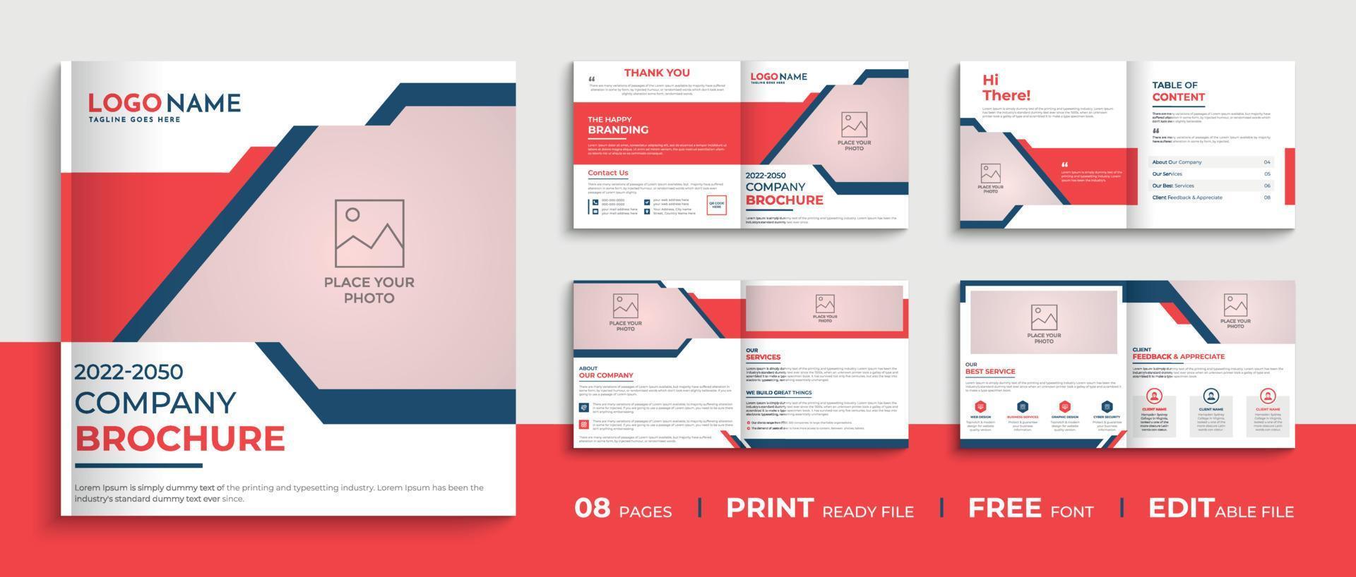 Diseño de folleto de perfil de empresa cuadrado de 8 páginas, diseño de plantilla de folleto corporativo de varias páginas vector