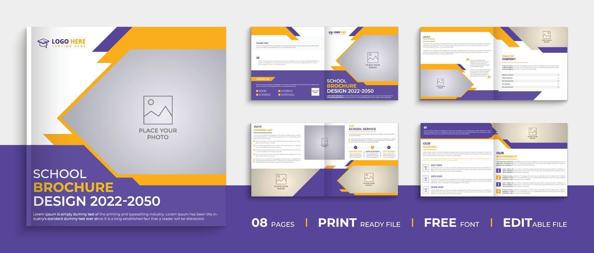 8 Page square school brochure design multi-page brochure template layout design vector