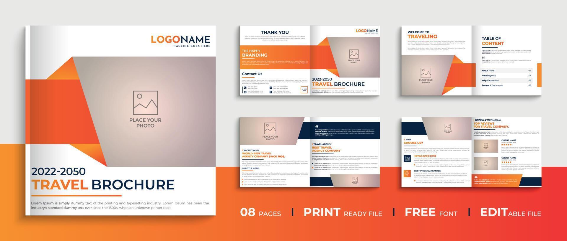 Multipage square travel agency brochure design, 8 Page square travel agency brochure template layout vector