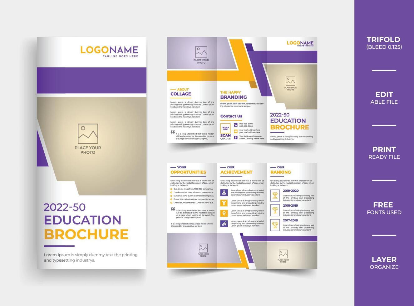 Creative education multipurpose school admission trifold brochure template design vector