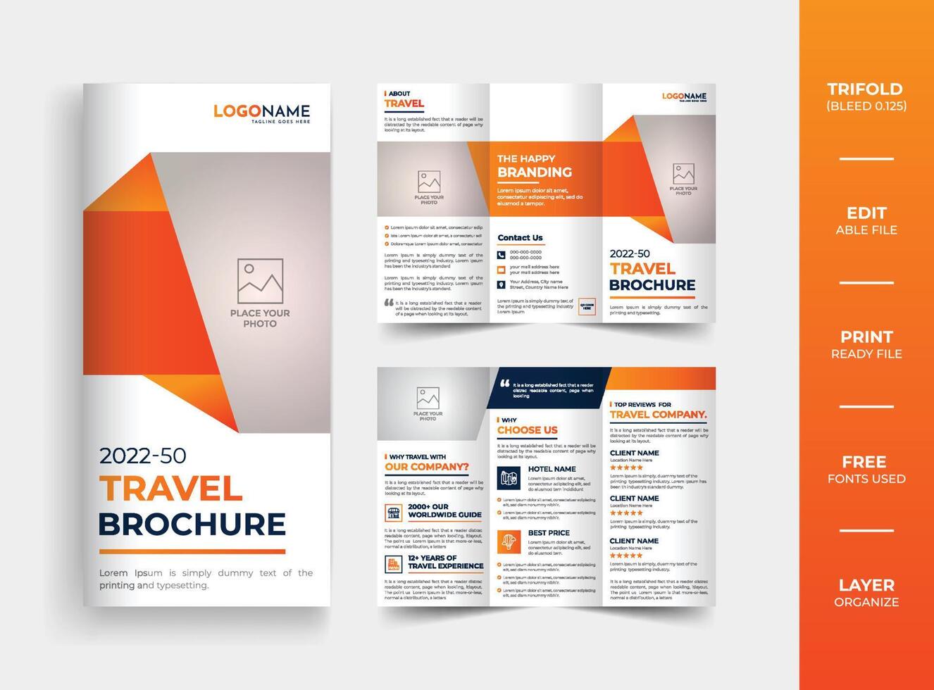 Creative multipurpose travel agency trifold brochure template design vector