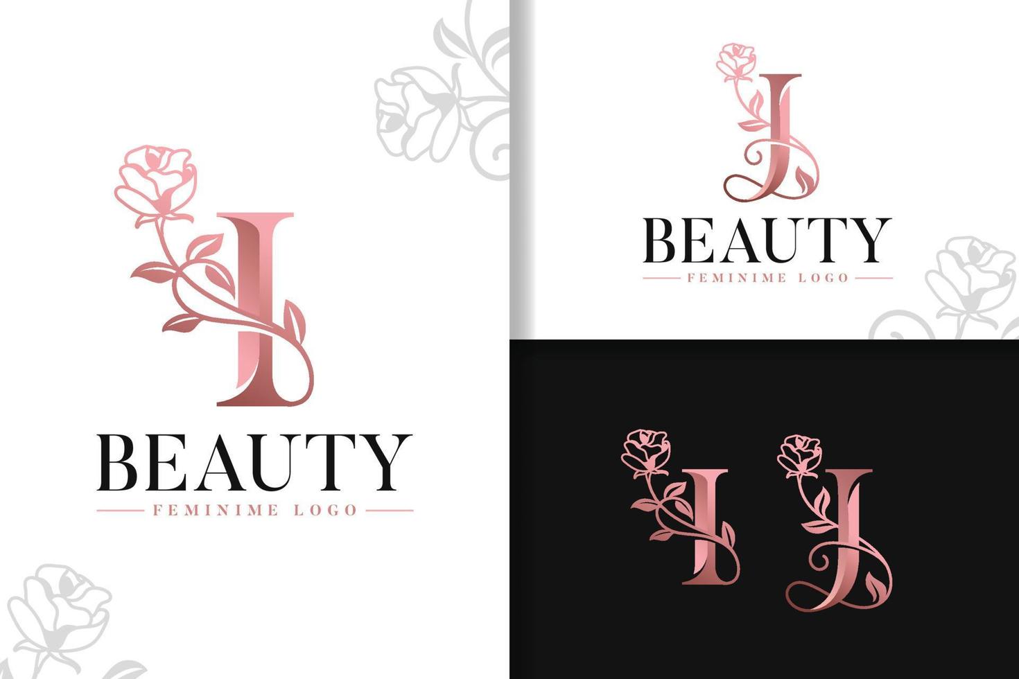 Feminine monogram rose gold logo letter i and j with flowers vector