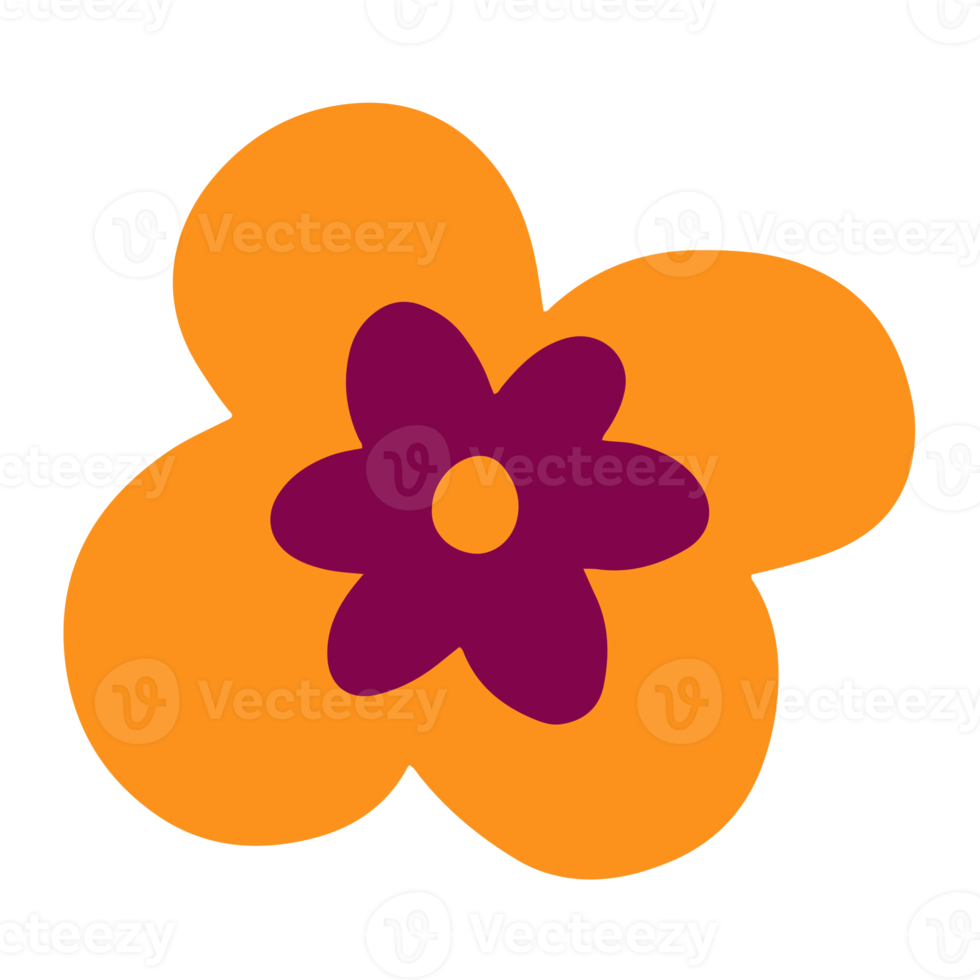 Simple and cute orange and purple  flower in childish hand drawn illustration style for design element png