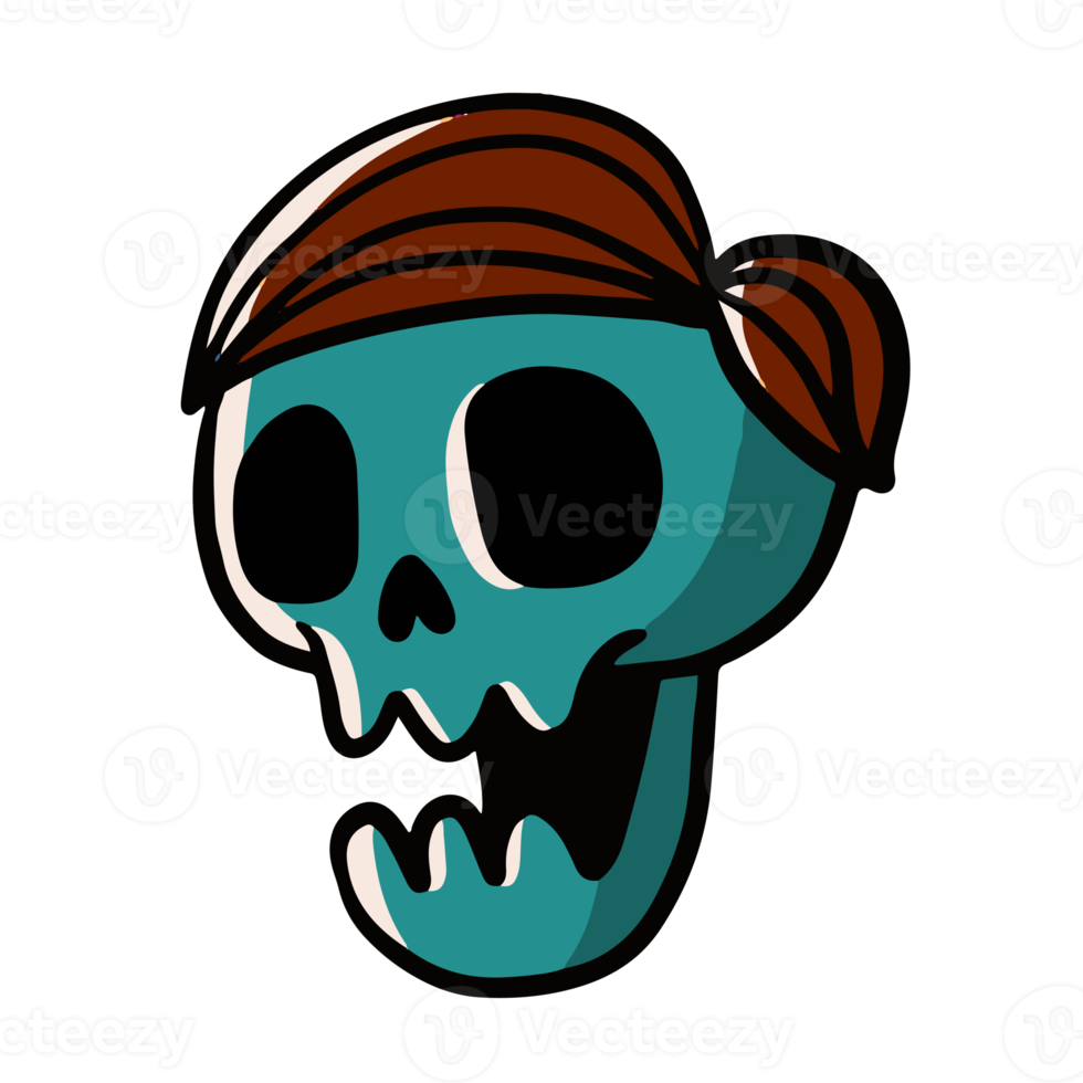 cute male skull in green color illustration for clip art and design element png